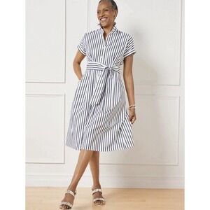 Talbots - Nautical Stripe Fit & Flare Button Up Midi Dress w/Pockets - Size 8